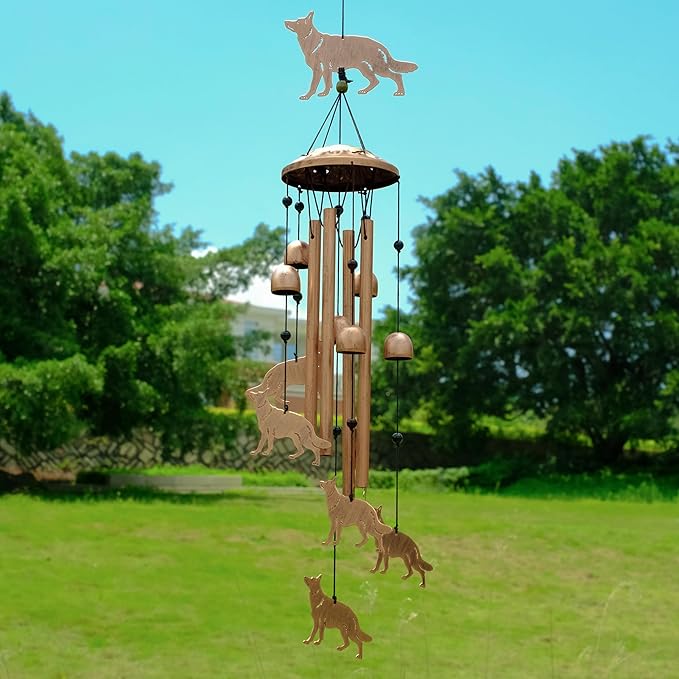 GDNSFIT German Shepherd Wind Chimes for Outside, Metal Windchimes Outdoors, Shepherd Gifts for Women/Men, Memorial/Birthday Gifts, Garden Decor for Outside, Patio or Yard, Durable Chimes for Outdoors