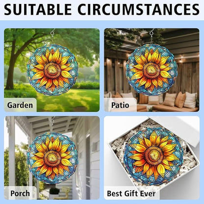 Sunflower Wind Spinner, Sunflower Stained Glass Wind Spinner, Wind Sculpture Sunflower Wind Spinners for Garden Patio Yard Decor