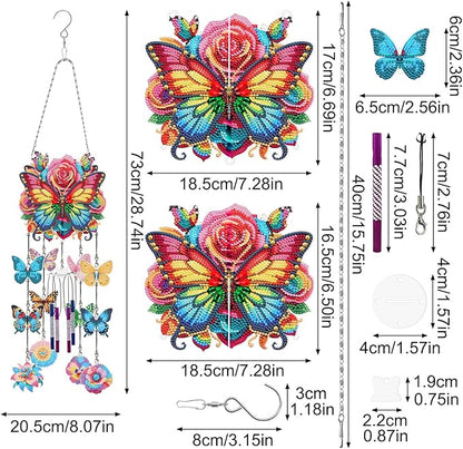 DIY Wind Chime Pendant Spring 3D Diamond Art Painting Hanging Ornament Double Sided Diamond Suncatchers for Window Home Backyard Garden Wall Door Decor (Butterfly05)