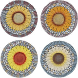 PINPON 4 Pack Sunflower Stepping Stones – 10 Inch Cement Garden Pavers with Colorful Pebble Border, Hand-Painted Outdoor Walkway Stones, Weather-Resistant Decorative Path Stones for Patio & Yard