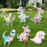 6PCS Easter Dinosaur Yard Signs with Stakes,Easter Dinosaur with Bunny and Egg Decoration for Holiday Celebration Decorations for Yard, Lawn and Patio