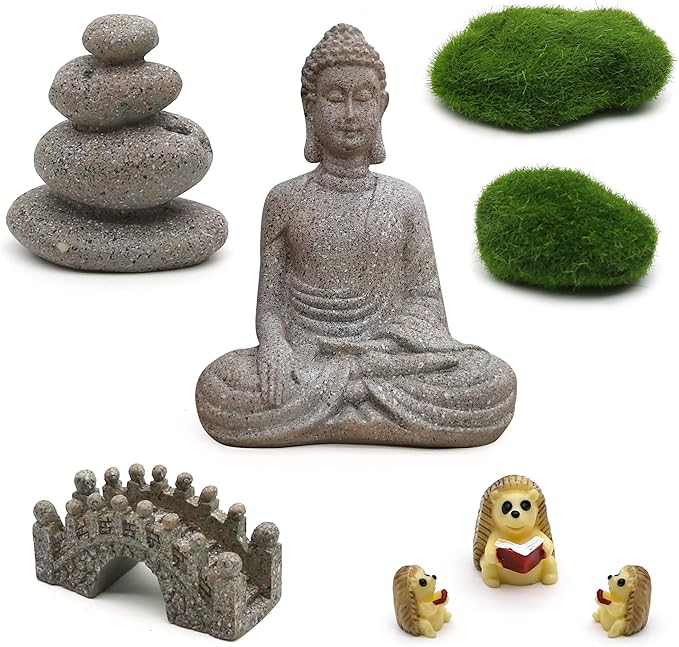 Meditation Zen Garden Accessories - Miniature Buddha Fairy Garden Kit Micro landscape Terrarium Kit DIY Japanese Mini Zen Garden Decor Chinese Potted Plant Culture Bonsai Decoration Bridge Pagoda
