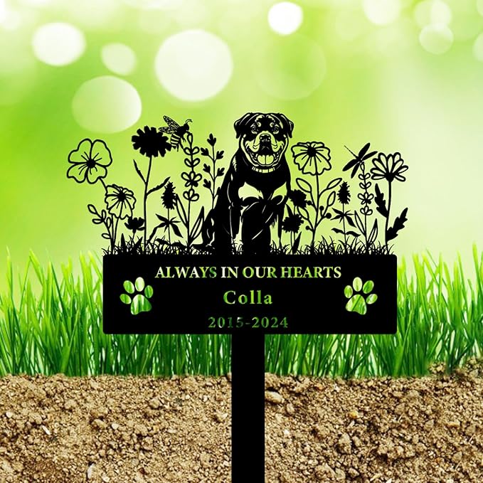 Personalized Flora Dog Memorial Garden Stake - Custom Cemetery Sign with Stake, Grave Plaque, Pet Headstone, Engraved Marker for Dogs