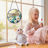 Dragonfly Suncatchers Stained Glass Window Hanging, Dragonfly Flower Sun Catchers Indoor Window Glass Round Wall Decor, Nature Insect Floral Wall Hanging Decorations, 7.9x7.9in