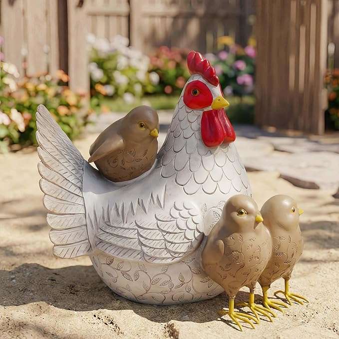 Resin Animal Decorations Gifts, Rustic Garden Statues, Farmhouse Chicken Decor, Hen on Nest, Chicken Statue & Figurine for Garden, Patio & Home, Waterproof & Durable, Unique Outdoor Art