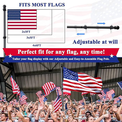 PHITRIC Flag Pole for Kit, Tangle Free Spinning Stainless Steel Rustproof Flagpole for 3x5 Sports Fan Outdoor Flags for Outside House (Black, 6FT, without Bracket)