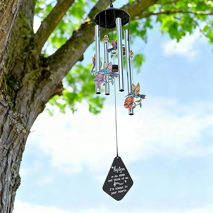 YU FENG Memorial Wind Chime with Crystals for Outdoor Garden Decor – Colorful Hummingbird with Memorial Tag, 34 Inch