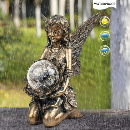 Suyorpe Garden Statues Outdoor Flower Fairy Decor,Solar Powered Outdoor Resin Statues-Patio Lawn Yard Porch, Funny Fairies Ornaments Figurines for Outside Garden Gifts,8.31 Inches Tall