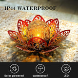 Solar Lights Outdoor Garden 6.3 " Glass Lotus Lamp Waterproof LED Metal Flower Lights Outdoor Garden Table Decor for Outside Balcony, Patio, Deck, Porch, Walkway