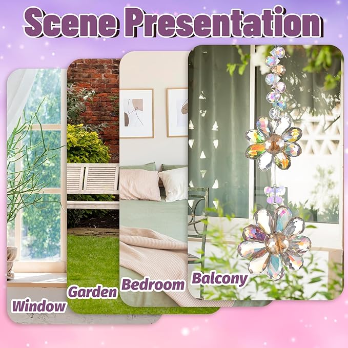 Suncatchers for Windows Hanging, Glass Outdoor Hanging Decor Suncatcher, 12.6 Inch Hang Crystals for Windows with 5.91 Inch Chain, for Patio Garden Living Room(Light Color)