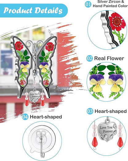 KY&BOSAM Butterfly Suncatcher for Windows Hangings Stained Glass Love You Forever Sun Catchers Hangings Wind Chime Gifts for Women Grandma Mom Mother`s Day Valentine's Birthday Christmas Thanksgiving
