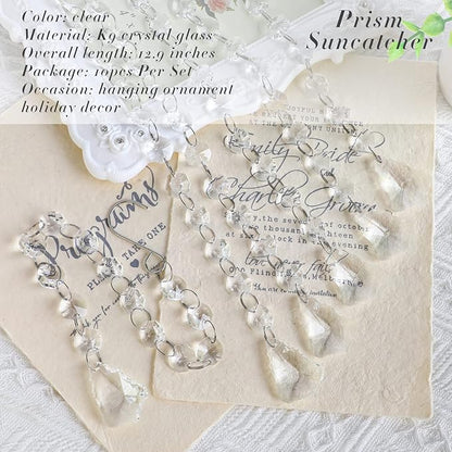 KANPURA 1ft Crystal Garland Strands,Hanging Chandelier Maple Leaf Crystals with 14mm Clear Octagon Chain Decorations for Christmas, Winter Party,Chandelier Centerpiece(10 Pack)