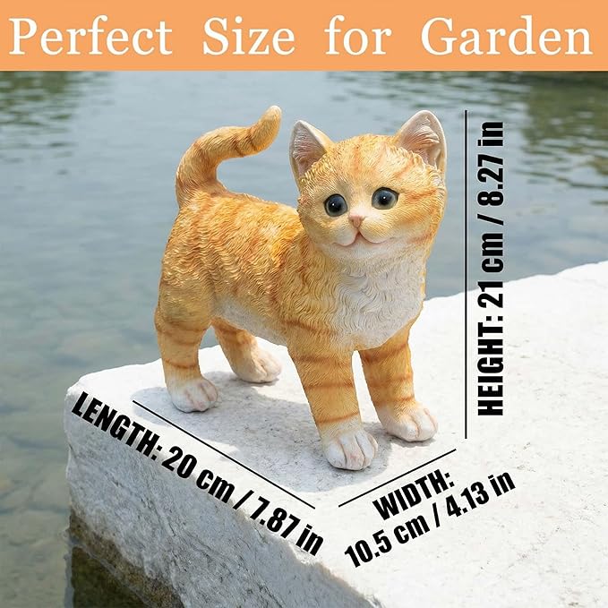 Real Orange Tabby Cat Garden Statue - Resin Realistic Cat Sculpture, Pet Loss Memorial Stone, for Cats Lovers, Indoor/Outdoor Decor, Animal Figurine for Yard Ornaments
