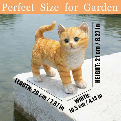 Real Orange Tabby Cat Garden Statue - Resin Realistic Cat Sculpture, Pet Loss Memorial Stone, for Cats Lovers, Indoor/Outdoor Decor, Animal Figurine for Yard Ornaments