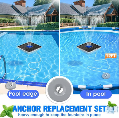 Upgraded Solar Pool Fountain with Lights,9.5'' Large Solar Floating Pool Fountain with Anchor, Above Ground Pool Water Fountains Pump,Swimming Pool Fountains for Inground Pool Blue-1PC