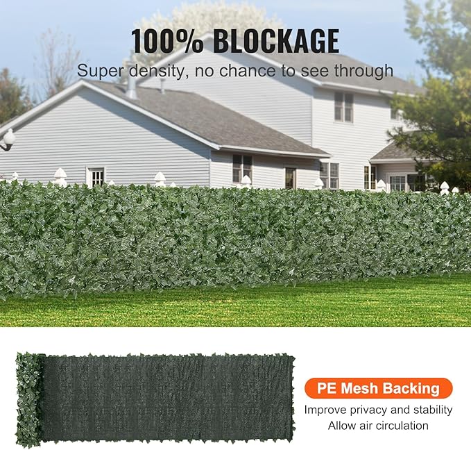 VEVOR Artificial Ivy Privacy Fence Screen, 39 x 198 in Faux Ivy Vine Leaf Hedges Fence, Greenery Privacy Fence with Mesh Cloth Backing, Green Wall Decoration for Outdoor Garden, Yard, Balcony