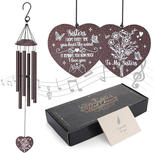 Sister Gifts from Sister,32" Bronze Sister Birthday Wind Chimes Bestie Gift from Mom Women Windchime for Bestie Sisters-in-Law Mother's Day Graduation Christmas Garden Decoration