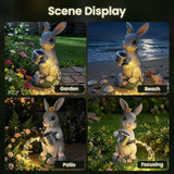 Solar Rabbit Garden Statues Outdoor Decor, Resin Rabbit Figurine Decorations with Solar Light, Whimsical Bunny Sculpture for Patio, Balcony, Yard, Lawn Ornament, Perfect Garden Gift