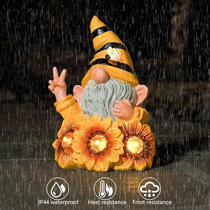 Joint Honglin Garden Sculptures & Statues Resin Summer Bee Gnome with Sunflower, Outdoor Funny Decoration Solar Light Figurine Gifts for Yard, Patio Decor for Mom