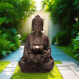 Glitzhome Buddha Statue 23" H, Outdoor Buddha Statue Zen Style Buddha Fountian with LED Light & Pump Polyresin Outdoor Floor Freestanding Fountain Garden Buddha Sculptures & Statues Lawn Décor