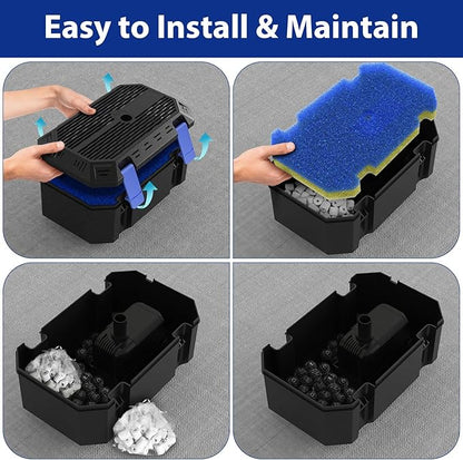Pond Filter with Pump Fountain Kits | 850GPH Pond Filter with Pond Pump & Fountain Kit | 3 Spray Patterns | Water Feature | Koi Pond Filters for Outdoor Ponds 500-750 Gal