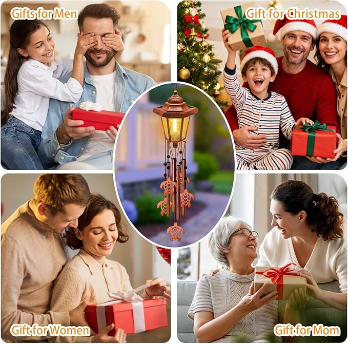 Large Solar Turtle Wind Chimes with Wind Catcher/Solar Decor Light to Create a Zen Atmosphere, Decor for Outdoor Garden Balcony, Classic Bronze Wind Chimes, Gifts for Mom Grandma Women Wife Daughter