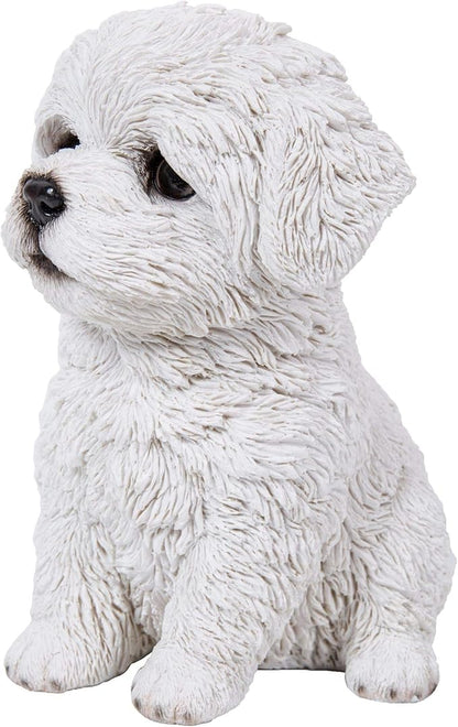 6.75" White and Black Outdoor Maltese Puppy Figurine