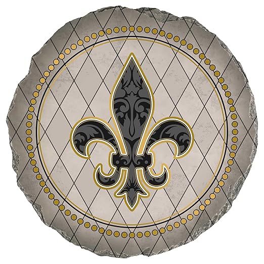 Magnolia Garden 10-Inch Fleur-de-lis Decorative Stepping Stone – French Lily Resin Garden Walkway Tile – Elegant Regal Outdoor Accent – Classic Slate Grey & Gold Yard Decoration & Housewarming Gift