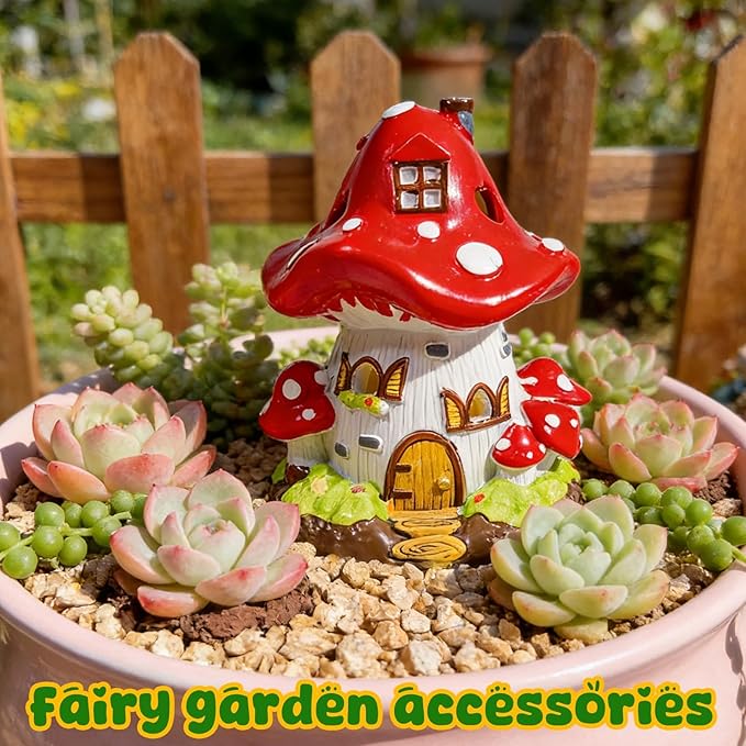 Exasinine Mushroom House Statue Fairy Garden House Figurines Mushroom Garden Statue Decor for Indoor Outdoor Decoration Art Decorations Patio Yard Lawn Ornaments Gift