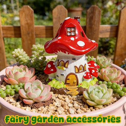 Exasinine Mushroom House Statue Fairy Garden House Figurines Mushroom Garden Statue Decor for Indoor Outdoor Decoration Art Decorations Patio Yard Lawn Ornaments Gift