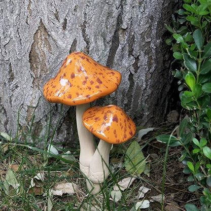 Ceramic Mushroom Outdoor Decor - 2pcs Mushroom Statue Decor for Garden, Lawn, Flower Pot Fairy Garden Stake 8.27'' in Height