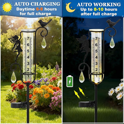 J-Fly Glass Weather Station with Rain Gauge for Solar Yard Decorations, Solar Glass Freeze Proof Rain Measure Gauge Outdoor Stratus Raingage Garden Stakes, Outdoor Yard Fairy Garden Decor Accessories