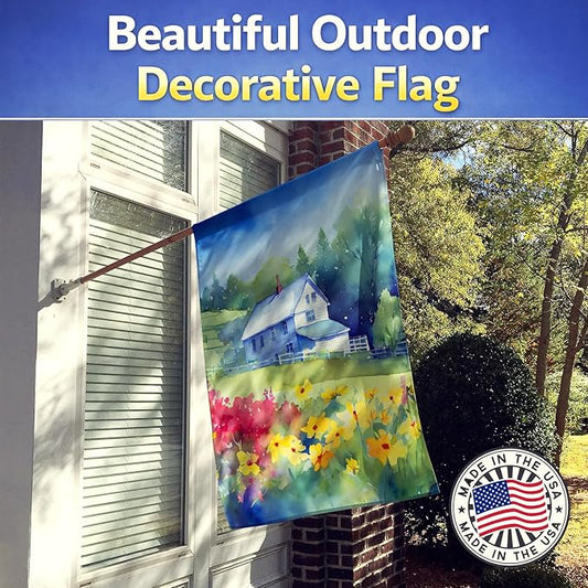 Caroline's Treasures Massachusetts Mayflowers in Watercolor House Flag Large Porch Sleeve Pole Decorative Outside Yard Banner Artwork Wall Hanging, Polyester, House Size, Multicolor