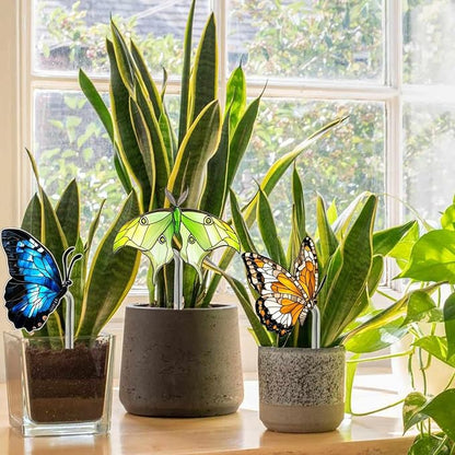 Bird Butterfly Flower Plant Pot Stake Decoration, 4.7 Inch 2D Colorful Acrylic Bird Butterfly Garden Ground Insert Decor, Outdoor Yard Lawn Pathway Patio Art Ornaments, Gifts for Mom (L)
