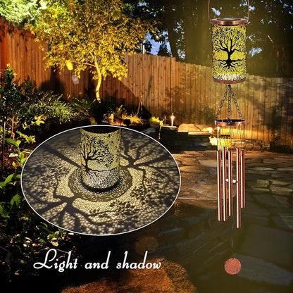 36" Solar Wind Chimes Hanging Lights Outdoor Detachable Led Lantern Metal Wind Chimes for Outside Unique Tree Life Garden Hanging Solar Decorative as Gift for Mom Women Grandma (Bronze)