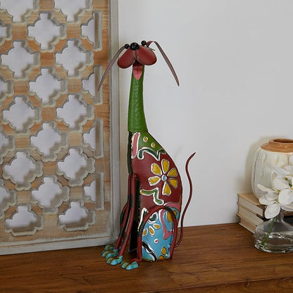 Deco 79 Metal Dog Decorative Garden Sculpture Indoor Outdoor Garden Statue with Floral Pattern, Outdoor Sculpture 7" x 11" x 17", Multi Colored