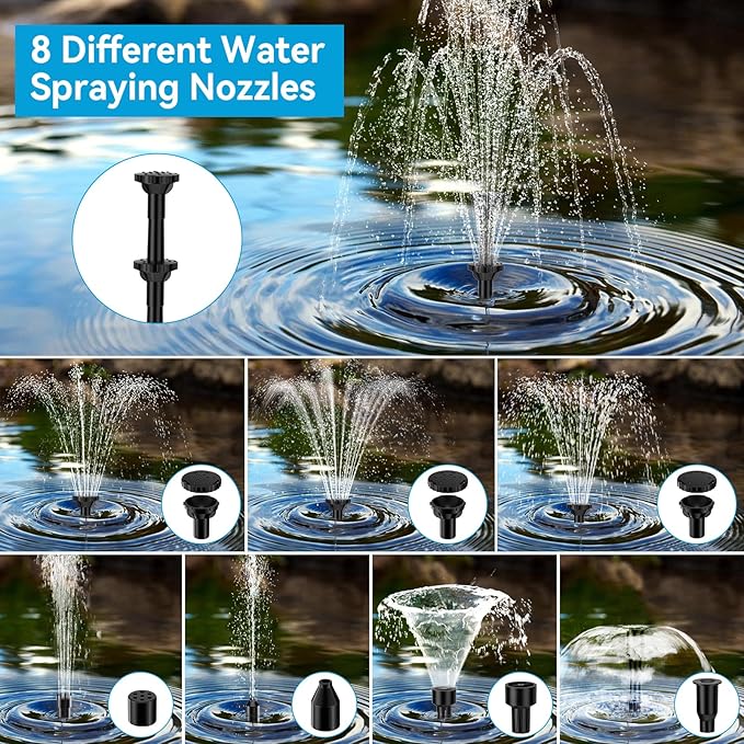 POPOSOAP 8W Solar Fountain Pump with 3000mAh Battery Backup & 12W Solar Fountain Pump for Fish Pond, Wildlife Garden, Ponds, Waterfall, Hydroponics