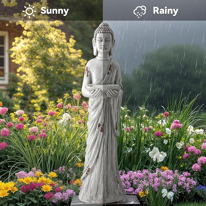 42" Extra-Large Buddha Outdoor Statue with Birdfeeder, Tall Zen Meditative Buddha Figures, Durable Weatherproof MGO Sculpture for Garden, Patio, Yard, Porch or Indoor Home Decor