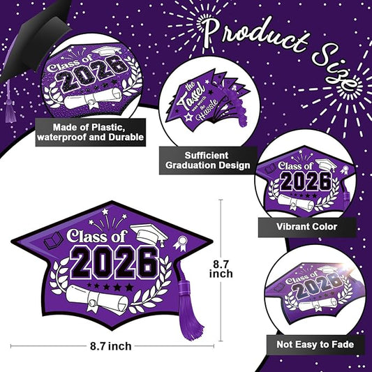 Chunful 12 Pack Graduation Yard Signs Grad Decoration 2026 Happy Graduate Lawn Garden Sign with Stake Congrats Outdoor Plastic Cap Hanging Ornament for Class Pathway Walkway Porch Party(Purple)