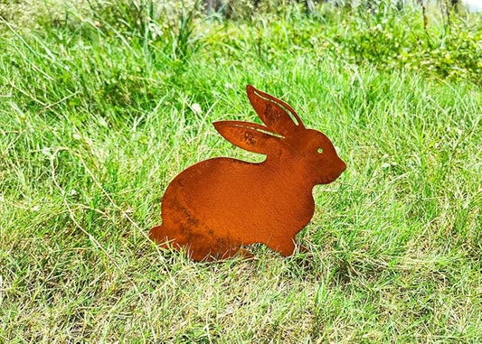 Rustic Metal Rabbit Garden Stake,Cute Metal Rabbit Garden Statue,Bunny Silhouette,Rusted Metal Yard Art,Garden Gifts,Rusty Rabbit,Easter Arrangement,Indoor Outdoor Bunny Rabbit Lover's Gift.
