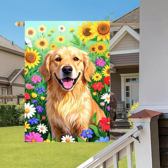 BlissYard Spring Garden Flag 12x18 Inch Double Sided Cute Golden Retriever Seasonal Welcome Small Flags For Outside Outdoor Decor Yard Farmhouse Holiday Spring Summer Decorations Yard Flags
