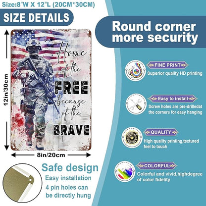 Memorial Day Metal Sign Veteran Soldiers Tin Sign Home Of The For Outdoor Independence Day Decorations For Farmhouse Holiday Summer Outside 8x12 inch