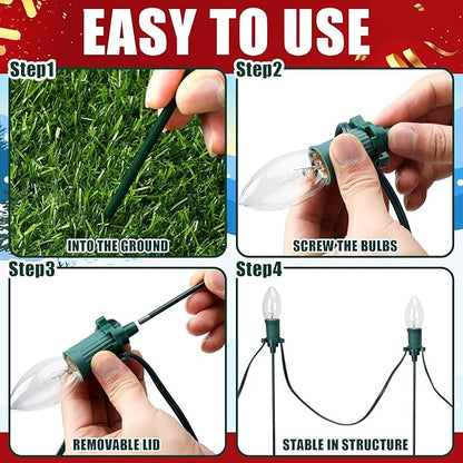 Gisafai 12 Pcs 15 Inch Christmas Light Stakes Universal Yard Lawn Holiday for C9 or C7 Light Stakes for Christmas Garden Ground Pathway Driveways Decoration (Green)
