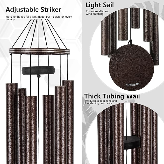 Vanquer Wind Chimes for Outside Deep Tone - 48'' Wind Chimes Outdoor Clearance, Deep Tone, Memorial WindChimes, Outdoor Décor, Wind Spinner, Sympathy Gift, Patio, Home Décor (Bronze)