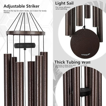 Vanquer Wind Chimes for Outside Deep Tone - 48'' Wind Chimes Outdoor Clearance, Deep Tone, Memorial WindChimes, Outdoor Décor, Wind Spinner, Sympathy Gift, Patio, Home Décor (Bronze)