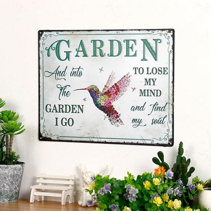 Bnesi Garden Signs for Outside Rustic Garden Home Outdoor Sign Decor Gift for Mothers Day, Grandmas Humming Bird Outside Sign Decoration Welcome Sign Patio Signs and Decor Outdoor (Pink, Plant)