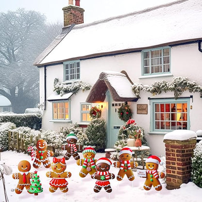 8 Pcs Christmas Gingerbread Man Yard Signs with Stakes Outdoor 3D Gingerbread House Decoration Xmas Yard Stakes Lawn Signs for Christmas Holiday Pathway Garden Patio Party Favors(Classic)