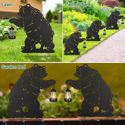 nawaza Bear Metal Garden Stakes Decorative 2Pack,Solar Lights Outdoor Garden Decor Stake,Birthday Gifts for Mom Women,Decorative Metal Housewarming Ornament for Lawn Patio Yard Pathway Black.