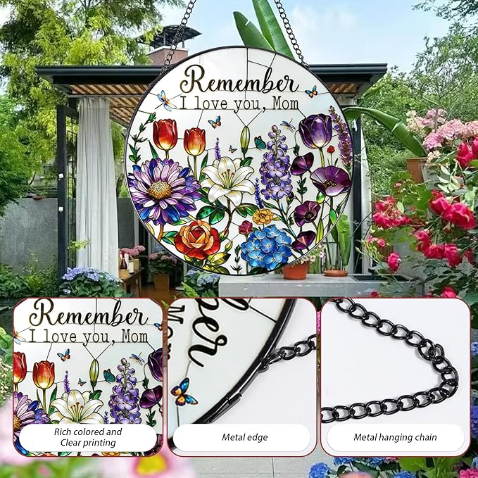 Rngmsi Stained Glass Window Hanging, 7.8″ Sun Catchers Gifts for Mom with Hook Indoor Window Decor, Suncatchers Hanging Ornaments Home Gardening Art Presents for Mom from Daughter Son