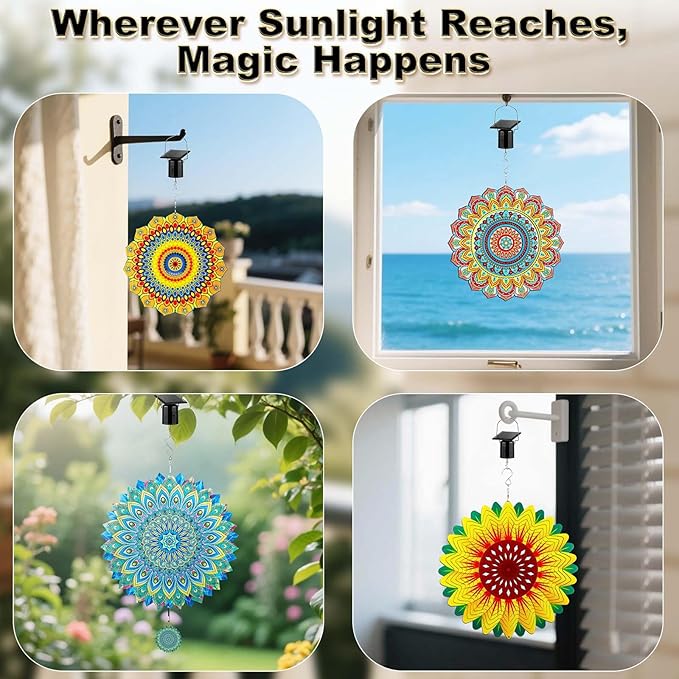Solar Powered Wind Spinner Motor, Mobile Rotating Motor, Small Automatic Turner for Wind Chimes, Hanging Garden Spinners, Hanging Display Art Ornaments for Outdoor